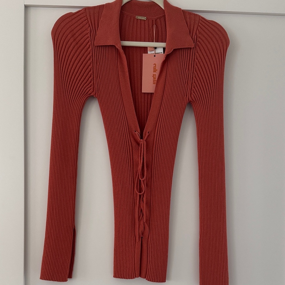 Rust Ribbed Knit Cardigan